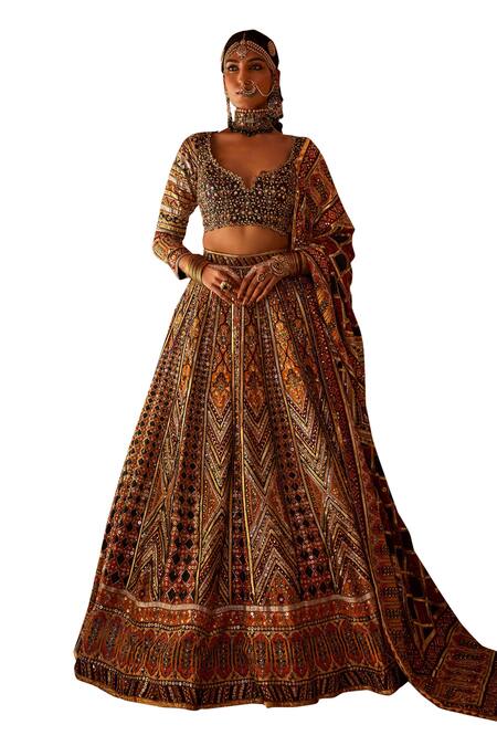 The Royaleum_Multi Color Silk, Crepe Izhaar Geometric Embellished Bridal Lehenga Set _Online_at_Aza_Fashions