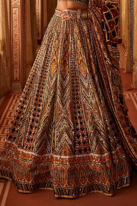 Buy_The Royaleum_Multi Color Silk, Crepe Izhaar Geometric Embellished Bridal Lehenga Set _Online_at_Aza_Fashions