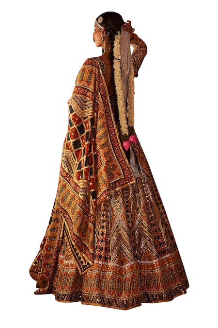 The Royaleum_Multi Color Silk, Crepe Izhaar Geometric Embellished Bridal Lehenga Set _at_Aza_Fashions