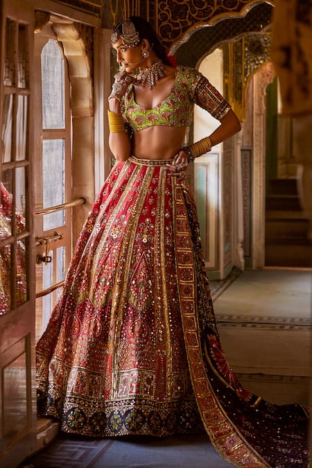 The Royaleum Safarish Silk Floral Embellished Bridal Lehenga Set 