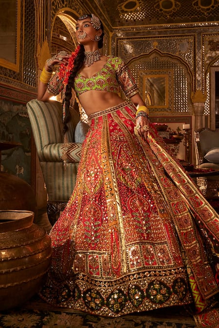 The Royaleum Safarish Silk Floral Embellished Bridal Lehenga Set 