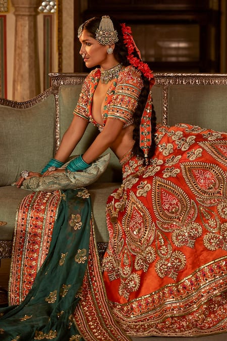 Buy_The Royaleum_Multi Color Silk, Organza Sequins, Ishqiya Pearl Embellished Floral Lehenga Set _Online_at_Aza_Fashions