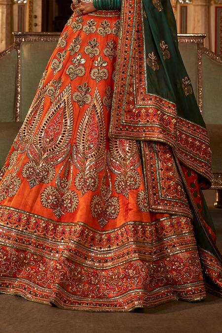 Shop_The Royaleum_Multi Color Silk, Organza Sequins, Ishqiya Pearl Embellished Floral Lehenga Set _Online_at_Aza_Fashions