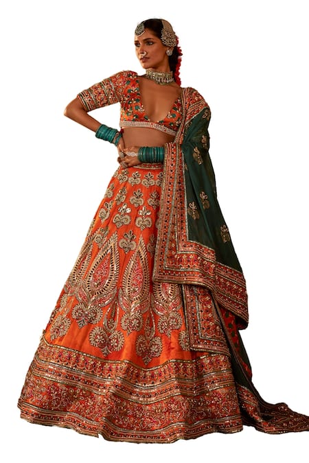 The Royaleum_Multi Color Silk, Organza Sequins, Ishqiya Pearl Embellished Floral Lehenga Set _at_Aza_Fashions
