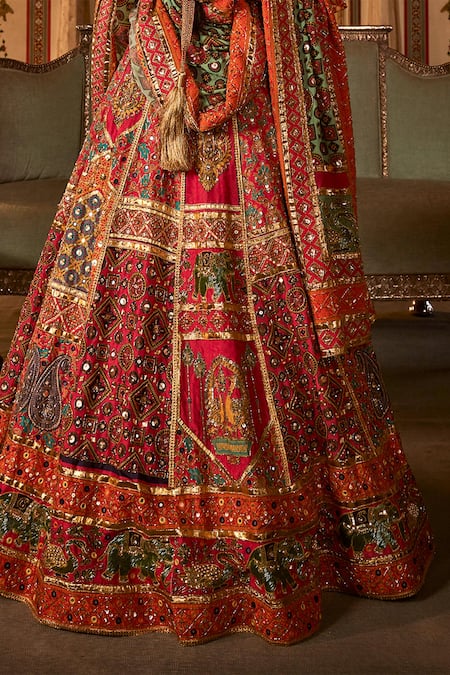 Buy_The Royaleum_Multi Color Crepe, Silk Aarzoo Embellished Animal Pattern Bridal Lehenga Set _Online_at_Aza_Fashions