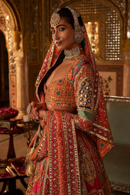 The Royaleum_Multi Color Crepe, Silk Aarzoo Embellished Animal Pattern Bridal Lehenga Set _at_Aza_Fashions