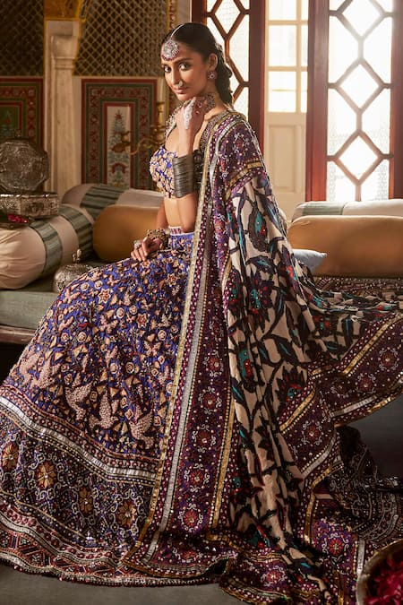 The Royaleum Blue Pearl Embellished Bridal Lehenga Set 