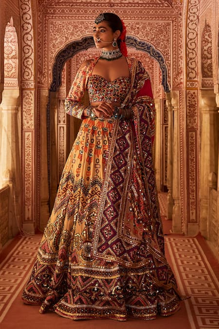 The Royaleum Jahanara Geometric Bead Embellished Bridal Lehenga Set 