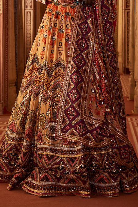 The Royaleum Multi Color Silk, Crepe Jahanara Geometric Embellished Bridal Lehenga Set Online at Aza Fashions The Royaleum_Multi Color Silk, Crepe Jahanara Geometric Embellished Bridal Lehenga Set _Online_at_Aza_Fashions
