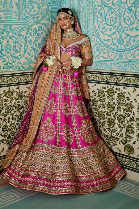 The Royaleum Pink Lehenga And Blouse Silk Embellished Sequin Off Jashn Floral Vine Set 