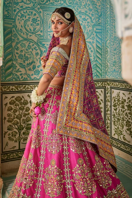The Royaleum Pink Silk, Crepe Sequins, Beads, Lace Jashn Floral Vine Embellished Lehenga Set Online at Aza Fashions The Royaleum_Pink Silk, Crepe Sequins, Beads, Lace Jashn Floral Vine Embellished Lehenga Set _Online_at_Aza_Fashions