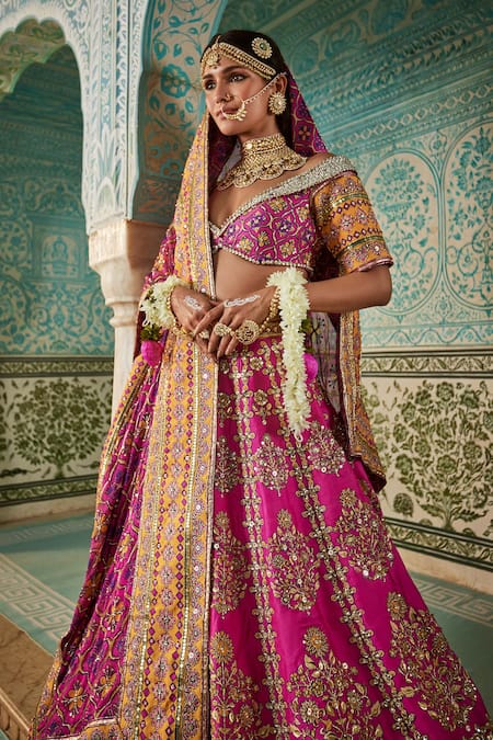 Buy The Royaleum Pink Silk, Crepe Sequins, Beads, Lace Jashn Floral Vine Embellished Lehenga Set Online at Aza Fashions Buy_The Royaleum_Pink Silk, Crepe Sequins, Beads, Lace Jashn Floral Vine Embellished Lehenga Set _Online_at_Aza_Fashions