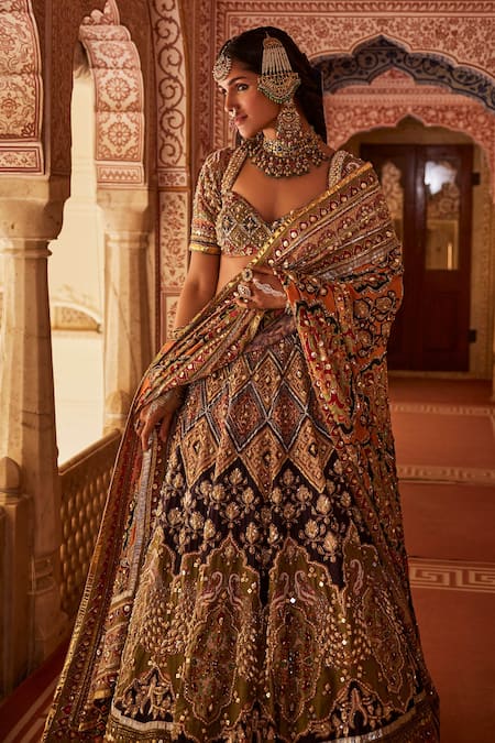 The Royaleum Multi Color Silk, Crepe Beads, Riyasat Embellished Peacock Bridal Lehenga Set Online at Aza Fashions The Royaleum_Multi Color Silk, Crepe Beads, Riyasat Embellished Peacock Bridal Lehenga Set _Online_at_Aza_Fashions
