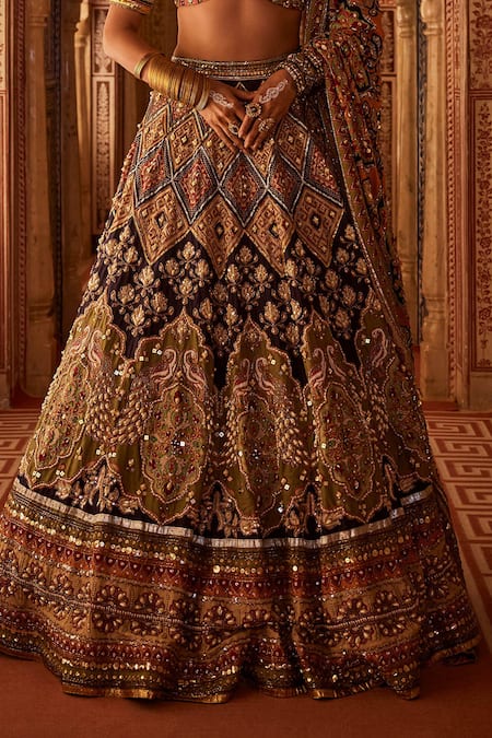 Buy The Royaleum Multi Color Silk, Crepe Beads, Riyasat Embellished Peacock Bridal Lehenga Set Online at Aza Fashions Buy_The Royaleum_Multi Color Silk, Crepe Beads, Riyasat Embellished Peacock Bridal Lehenga Set _Online_at_Aza_Fashions