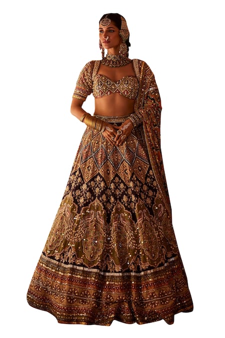 Shop The Royaleum Multi Color Silk, Crepe Beads, Riyasat Embellished Peacock Bridal Lehenga Set Online at Aza Fashions Shop_The Royaleum_Multi Color Silk, Crepe Beads, Riyasat Embellished Peacock Bridal Lehenga Set _Online_at_Aza_Fashions