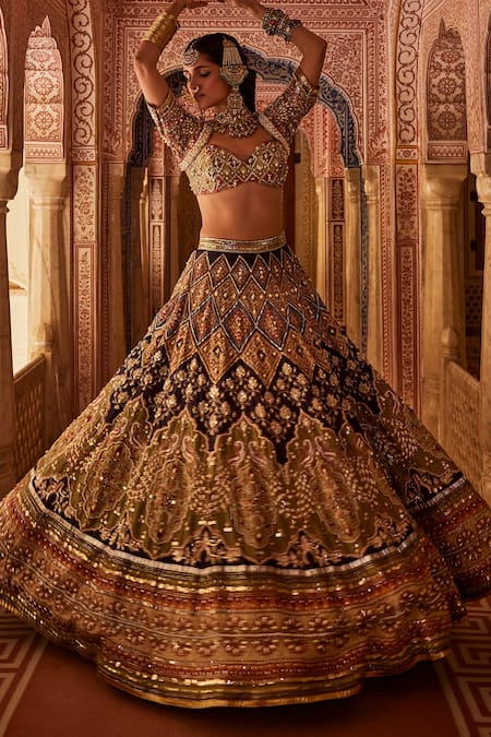The Royaleum Multi Color Silk, Crepe Beads, Riyasat Embellished Peacock Bridal Lehenga Set at Aza Fashions The Royaleum_Multi Color Silk, Crepe Beads, Riyasat Embellished Peacock Bridal Lehenga Set _at_Aza_Fashions