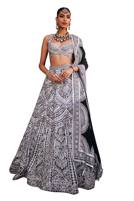 Buy The Royaleum Black Silk, Crepe Sequins, Beads, Sheesha Embellished Scallop Lehenga Set Online at Aza Fashions Buy_The Royaleum_Black Silk, Crepe Sequins, Beads, Sheesha Embellished Scallop Lehenga Set _Online_at_Aza_Fashions