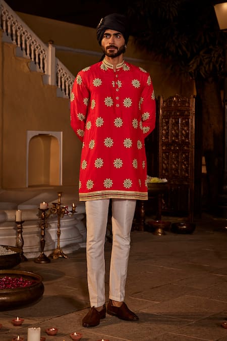 The Royaleum Floral Gota Silk Kurta With Pant 