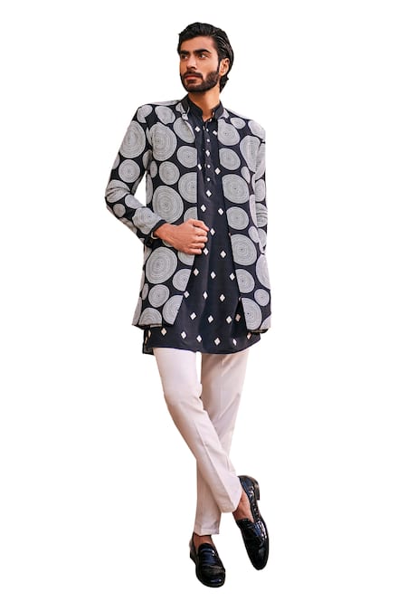 Buy The Royaleum Black Silk And White Mandala Print Kurta Set Online at Aza Fashions Buy_The Royaleum_Black Silk And White Mandala Print Kurta Set _Online_at_Aza_Fashions