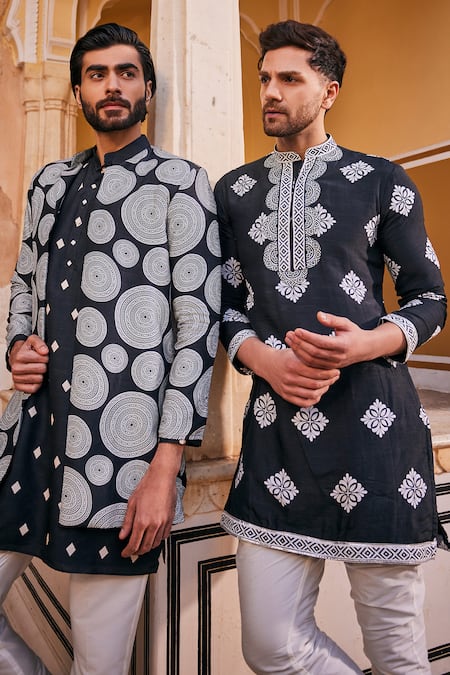 Buy The Royaleum Black Silk And White Mandala Print Kurta Set Buy_The Royaleum_Black Silk And White Mandala Print Kurta Set