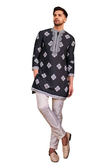 The Royaleum Black Silk Gota Patti And White Floral Print Kurta Set Online at Aza Fashions The Royaleum_Black Silk Gota Patti And White Floral Print Kurta Set _Online_at_Aza_Fashions