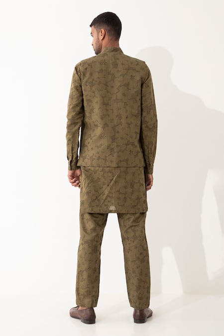 Shop Son Of A Noble Snob Brown Linen Polka Dot Bundi And Kurta Set at Aza Fashions Shop_Son Of A Noble Snob_Brown Linen Polka Dot Bundi And Kurta Set _at_Aza_Fashions