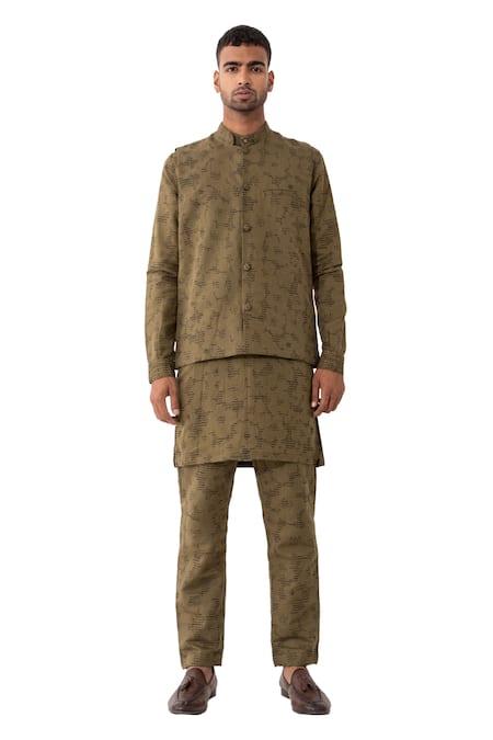 Buy Son Of A Noble Snob Brown Linen Polka Dot Bundi And Kurta Set Online at Aza Fashions Buy_Son Of A Noble Snob_Brown Linen Polka Dot Bundi And Kurta Set _Online_at_Aza_Fashions