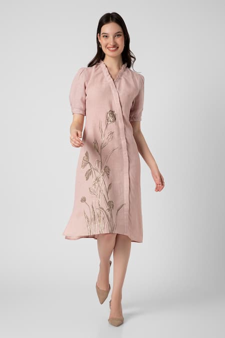 KAVERI Tulip Pencil Wave Linen Printed Dress 