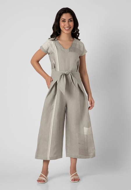 KAVERI Linen Brick Print Jumpsuit 