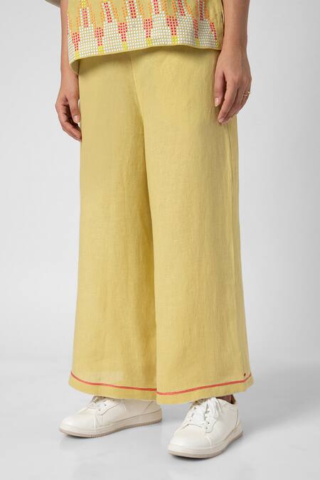 Kaveri Green 100% Linen Embellished Stud Boat Neck Mona Ny Top And Pant Set Online at Aza Fashions Kaveri_Green 100% Linen Embellished Stud Boat Neck Mona Ny Top And Pant Set _Online_at_Aza_Fashions