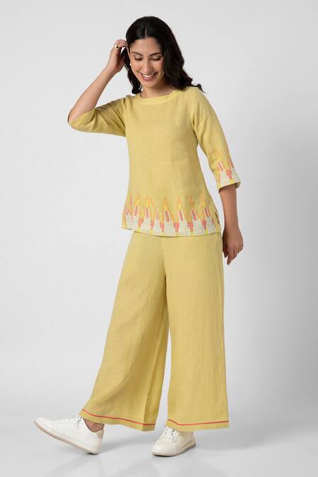 Buy Kaveri Green 100% Linen Embellished Stud Boat Neck Mona Ny Top And Pant Set Online at Aza Fashions Buy_Kaveri_Green 100% Linen Embellished Stud Boat Neck Mona Ny Top And Pant Set _Online_at_Aza_Fashions