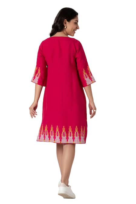 Kaveri Pink Linen Studs Round Neck Mona Embellished Dress at Aza Fashions Kaveri_Pink Linen Studs Round Neck Mona Embellished Dress _at_Aza_Fashions
