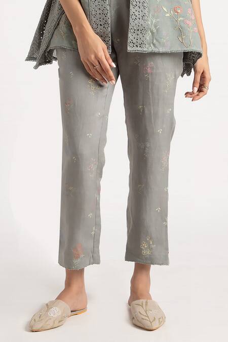 Buy Kaveri Green Linen Embroidery Open Walk In The Clouds Floral Pattern Kaftan And Pant Set Online at Aza Fashions Buy_Kaveri_Green Linen Embroidery Open Walk In The Clouds Floral Pattern Kaftan And Pant Set _Online_at_Aza_Fashions