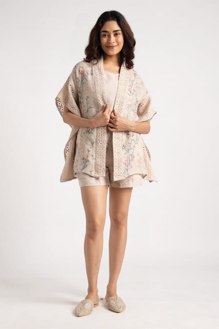 KAVERI Walk in the Clouds Floral Pattern Kaftan & Shorts Set 