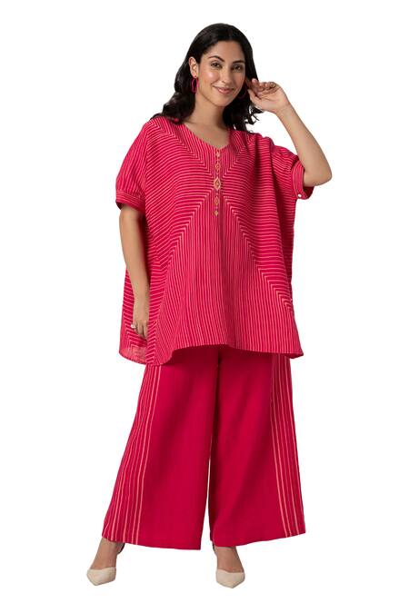Kaveri Pink 100% Linen V Intersection Square Hand Screen Print Top And Pant Set Online at Aza Fashions Kaveri_Pink 100% Linen V Intersection Square Hand Screen Print Top And Pant Set _Online_at_Aza_Fashions