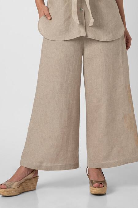 Buy Kaveri Beige 100% Linen Beaten Metal Floral Thread Top And Pant Set Online at Aza Fashions Buy_Kaveri_Beige 100% Linen Beaten Metal Floral Thread Top And Pant Set _Online_at_Aza_Fashions