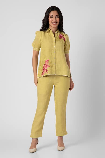 KAVERI Shaded Flower Screen Print Shirt & Pant Set 