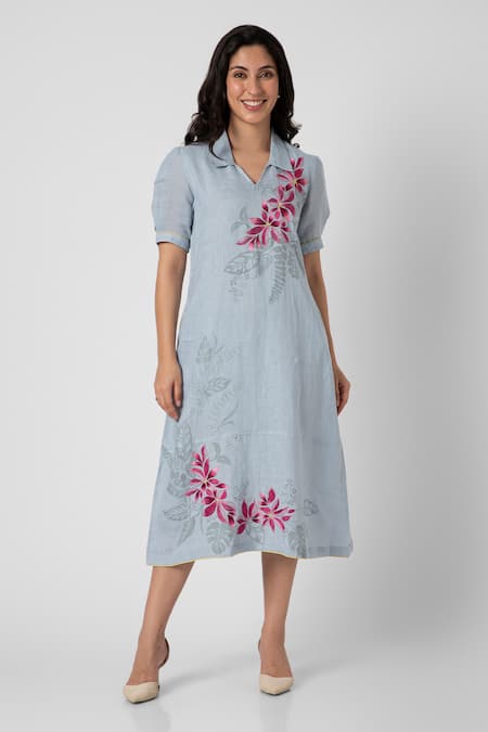 KAVERI Shaded Flower Tropical Leaf Screen Printed Dress 