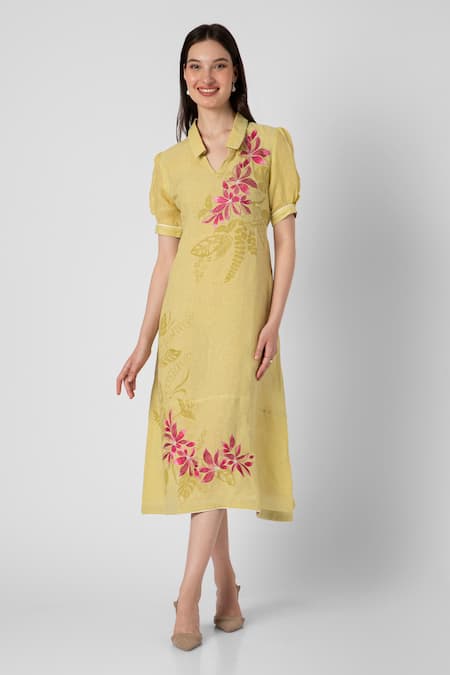 KAVERI Shaded Flower Screen Print Dress 