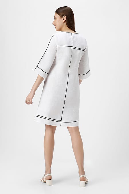 Shop Kaveri White Linen Round Neck Crossroad Short Dress at Aza Fashions Shop_Kaveri_White Linen Round Neck Crossroad Short Dress _at_Aza_Fashions