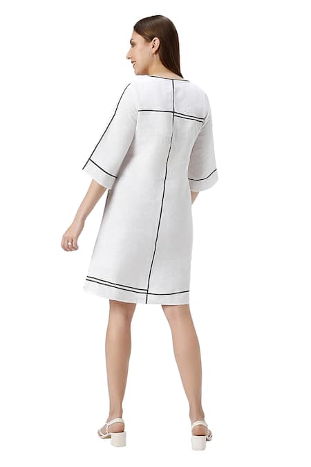 Shop Kaveri White Linen Round Neck Crossroad Short Dress Online at Aza Fashions Shop_Kaveri_White Linen Round Neck Crossroad Short Dress _Online_at_Aza_Fashions
