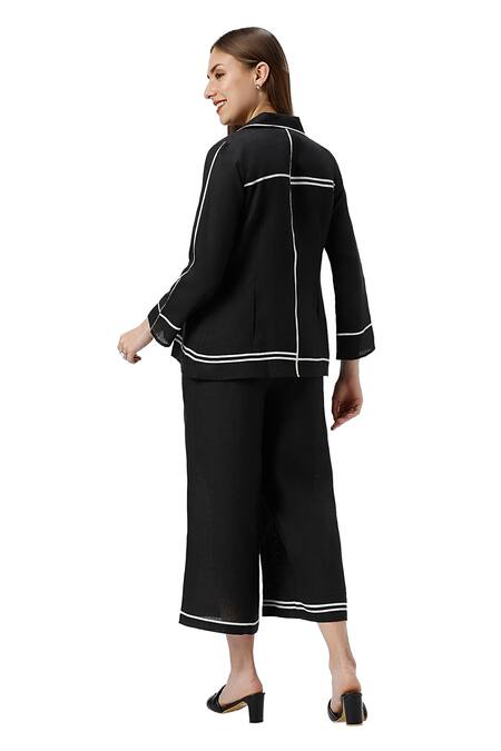 Kaveri Black 100% Linen Plain Jacket Collared Neck Pant Set Online at Aza Fashions Kaveri_Black 100% Linen Plain Jacket Collared Neck Pant Set _Online_at_Aza_Fashions
