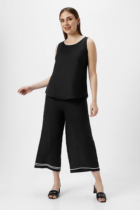 Shop Kaveri Black 100% Linen Plain Jacket Collared Neck Pant Set Online at Aza Fashions Shop_Kaveri_Black 100% Linen Plain Jacket Collared Neck Pant Set _Online_at_Aza_Fashions