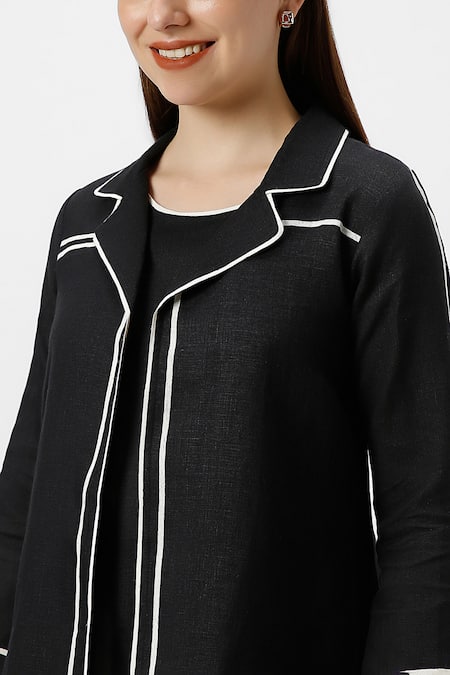 Kaveri Black 100% Linen Plain Jacket Collared Neck Pant Set at Aza Fashions Kaveri_Black 100% Linen Plain Jacket Collared Neck Pant Set _at_Aza_Fashions