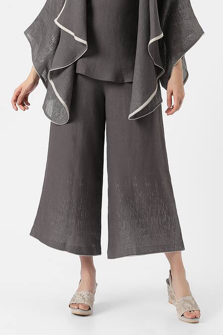 Buy_Kaveri_Grey 100% Linen Plain Jacket Open Neck Halley Georgia Pant Set  