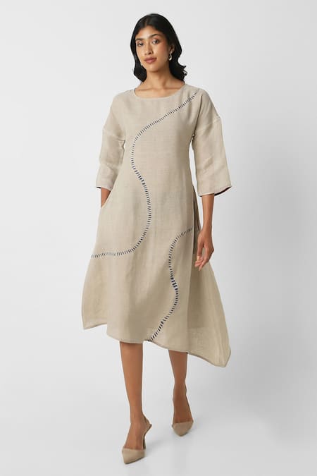 KAVERI Forest Land Wiggle Linen Dress 