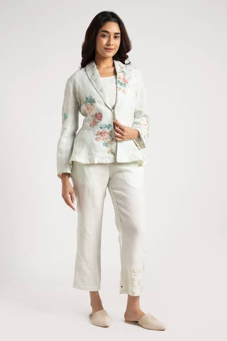 KAVERI Corsage Embroidered Blazer Pant Set 