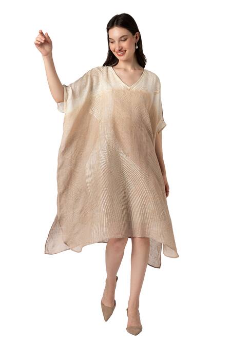 Buy Kaveri White Linen Foil Printing V-neck Echo Wave Square Dress With Inner Online at Aza Fashions Buy_Kaveri_White Linen Foil Printing V-neck Echo Wave Square Dress With Inner_Online_at_Aza_Fashions