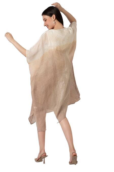 Shop Kaveri White Linen Foil Printing V-neck Echo Wave Square Dress With Inner Online at Aza Fashions Shop_Kaveri_White Linen Foil Printing V-neck Echo Wave Square Dress With Inner_Online_at_Aza_Fashions