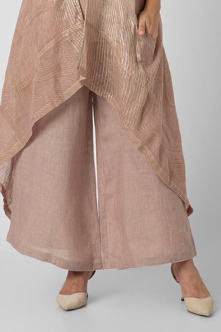 Shop_Kaveri_White Linen Foil Printing Open Neck Echo Zebra Ombre Jacket Flared Pant Set_Online_at_Aza_Fashions